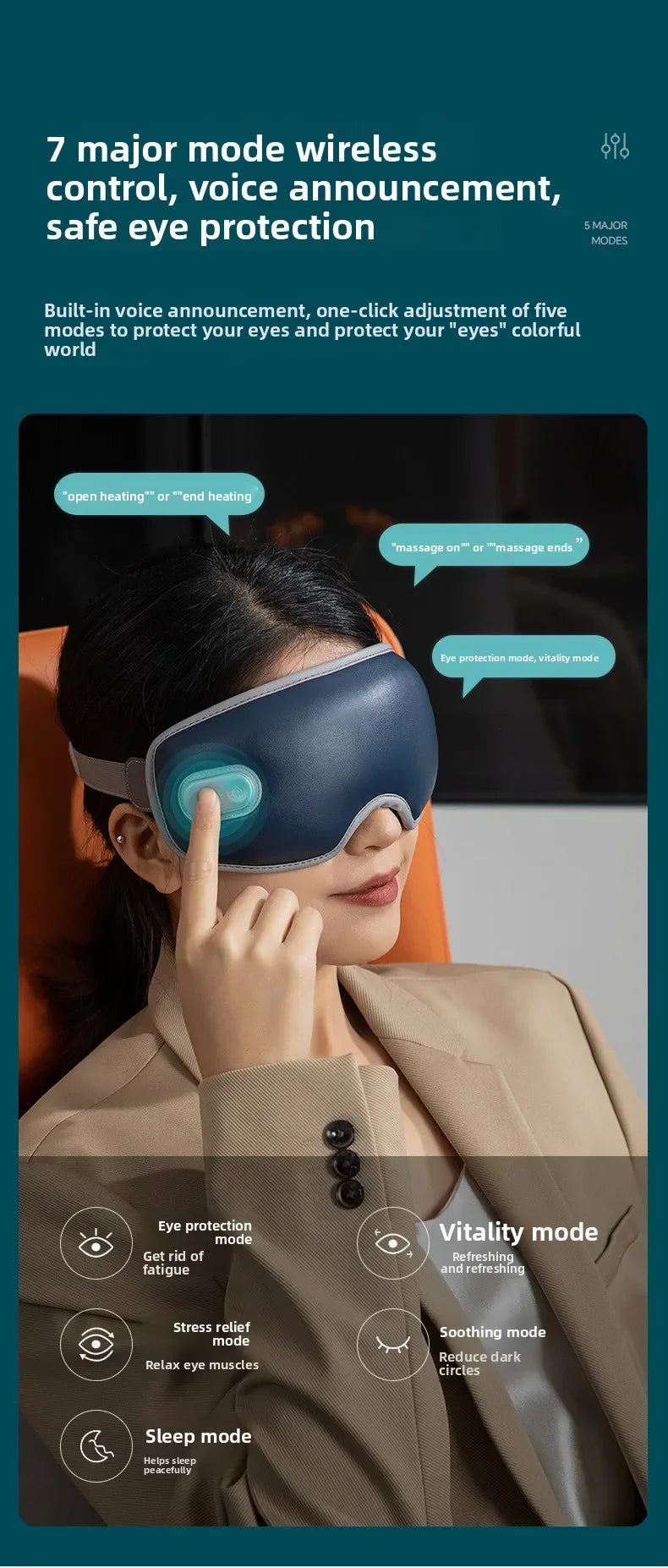 CAMMUO Electric Heated Eye Massager with 7 Massage Modes and Hot Compress for Relaxation