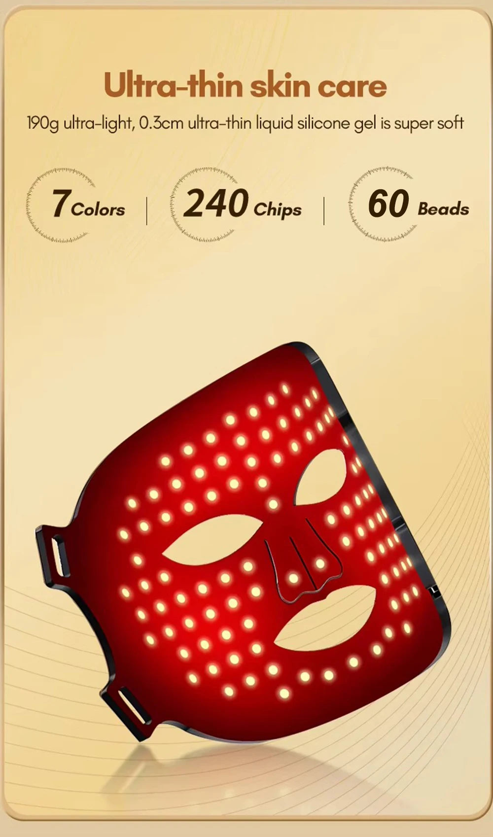 vilnason Silicone 7-Color LED Face Mask – Wireless, Red Light Therapy, Anti-Aging Appearance