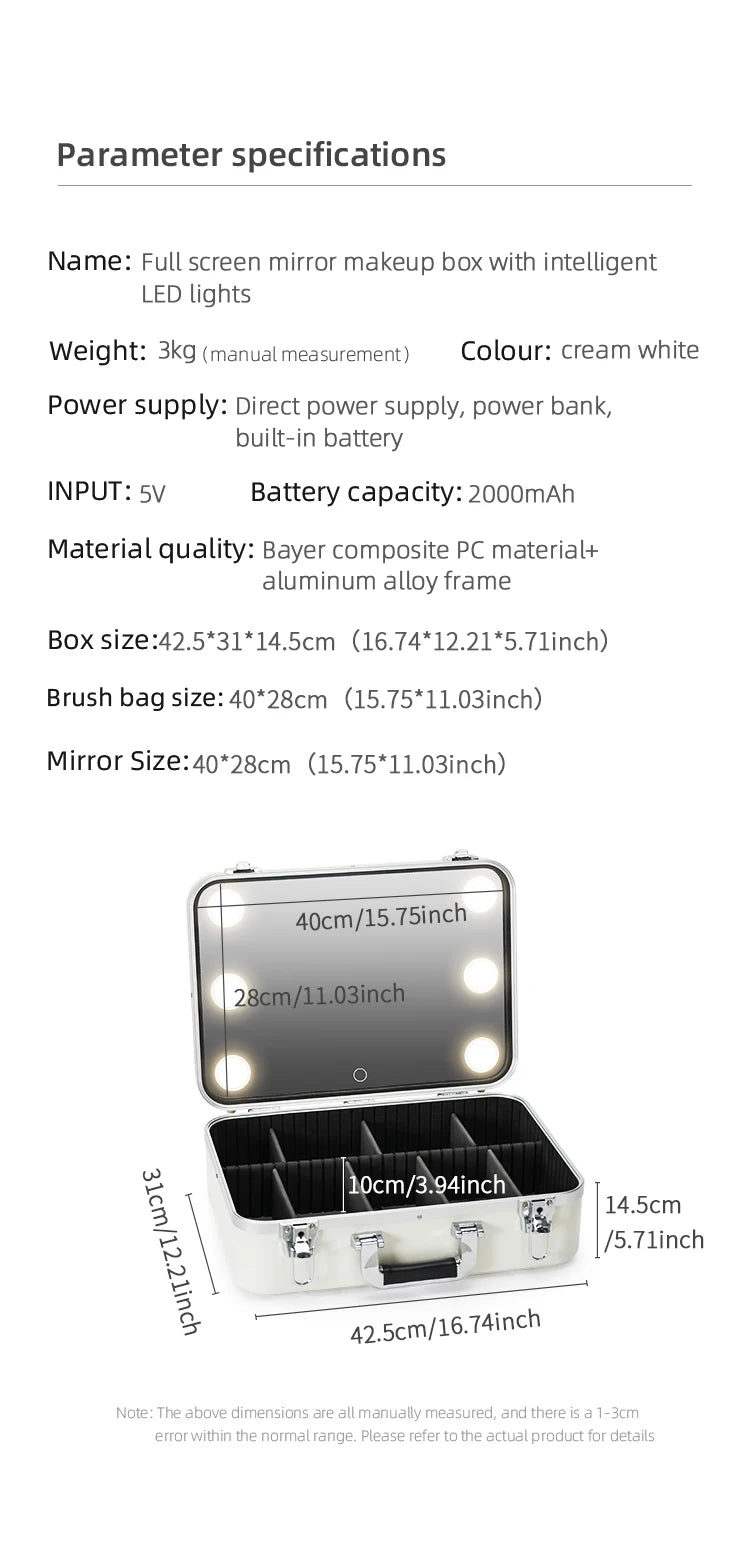 Selfika™ Professional Makeup & Jewelry Organizer – Rechargeable 3-Color LED Mirror Box with Hasp Closure