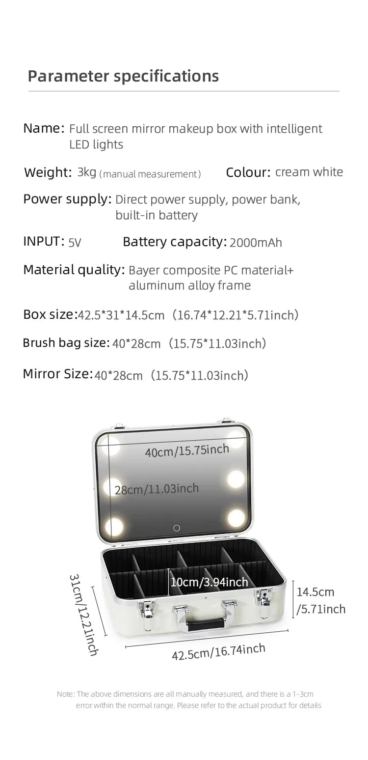 Selfika™ Professional Makeup & Jewelry Organizer – Rechargeable 3-Color LED Mirror Box with Hasp Closure