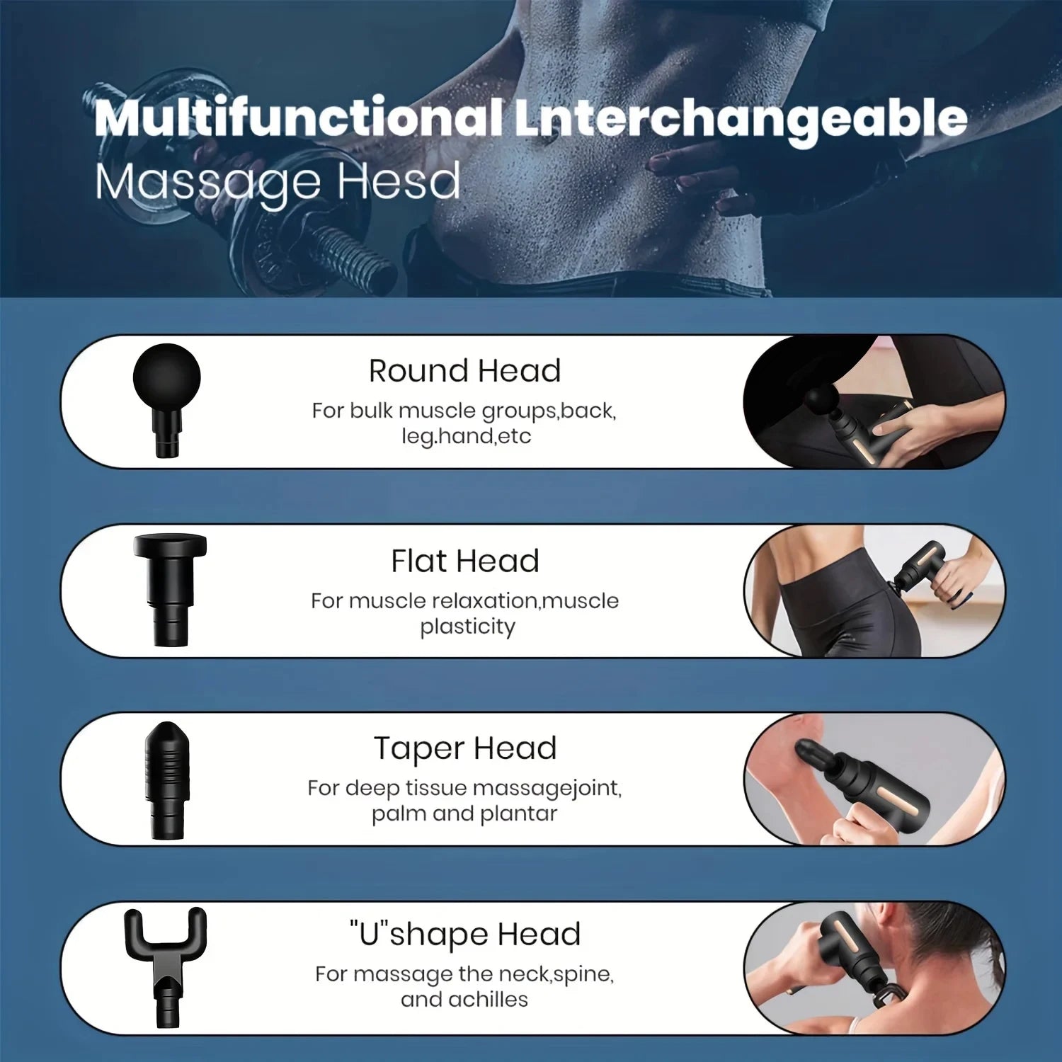 Selfika™ Portable LED Touch Screen Fascia Gun – Deep Tissue Percussion Massager with 4 Replaceable Heads for Muscle Recovery