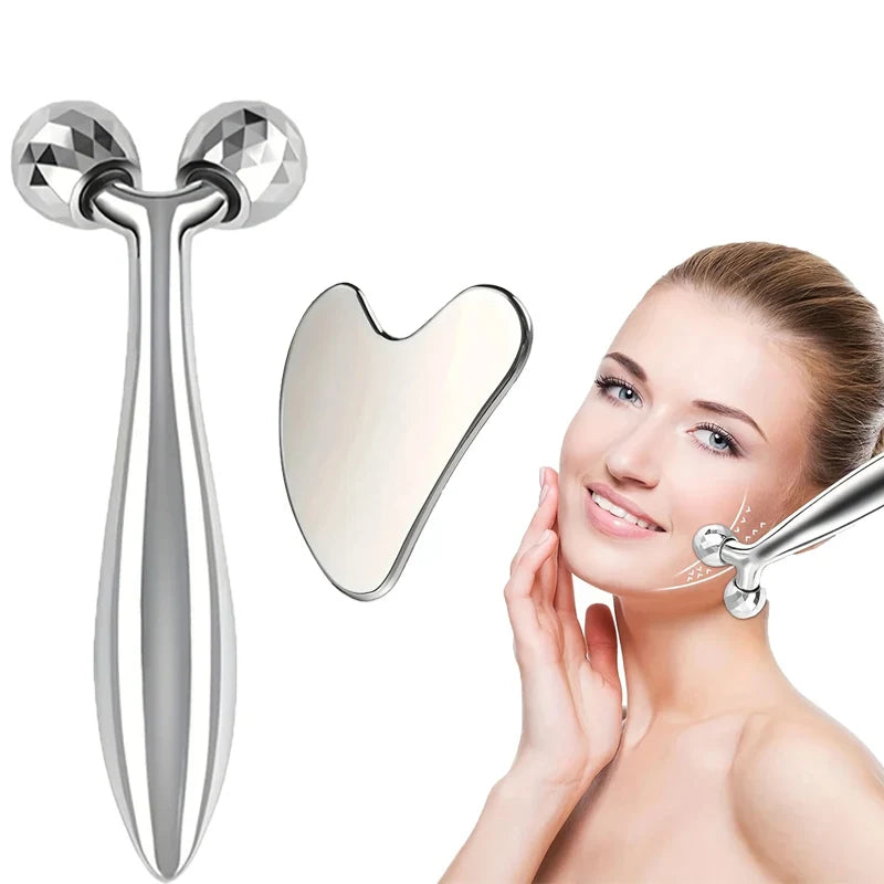 SUOJI Stainless Steel Gua Sha & 3D Roller Massager – Eye Tool, Face Contouring, Dark Circle Appearance