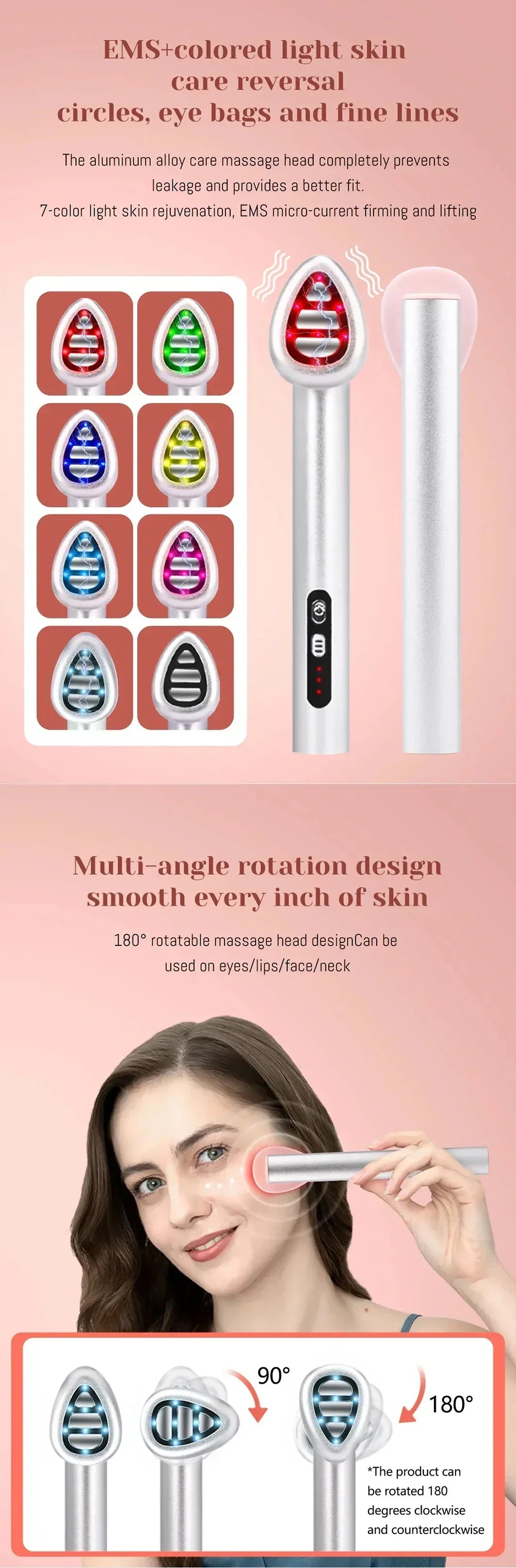 miitina 7-Color LED EMS Microcurrent Eye Massager – Anti-Wrinkle Appearance, Heated, USB Rechargeable