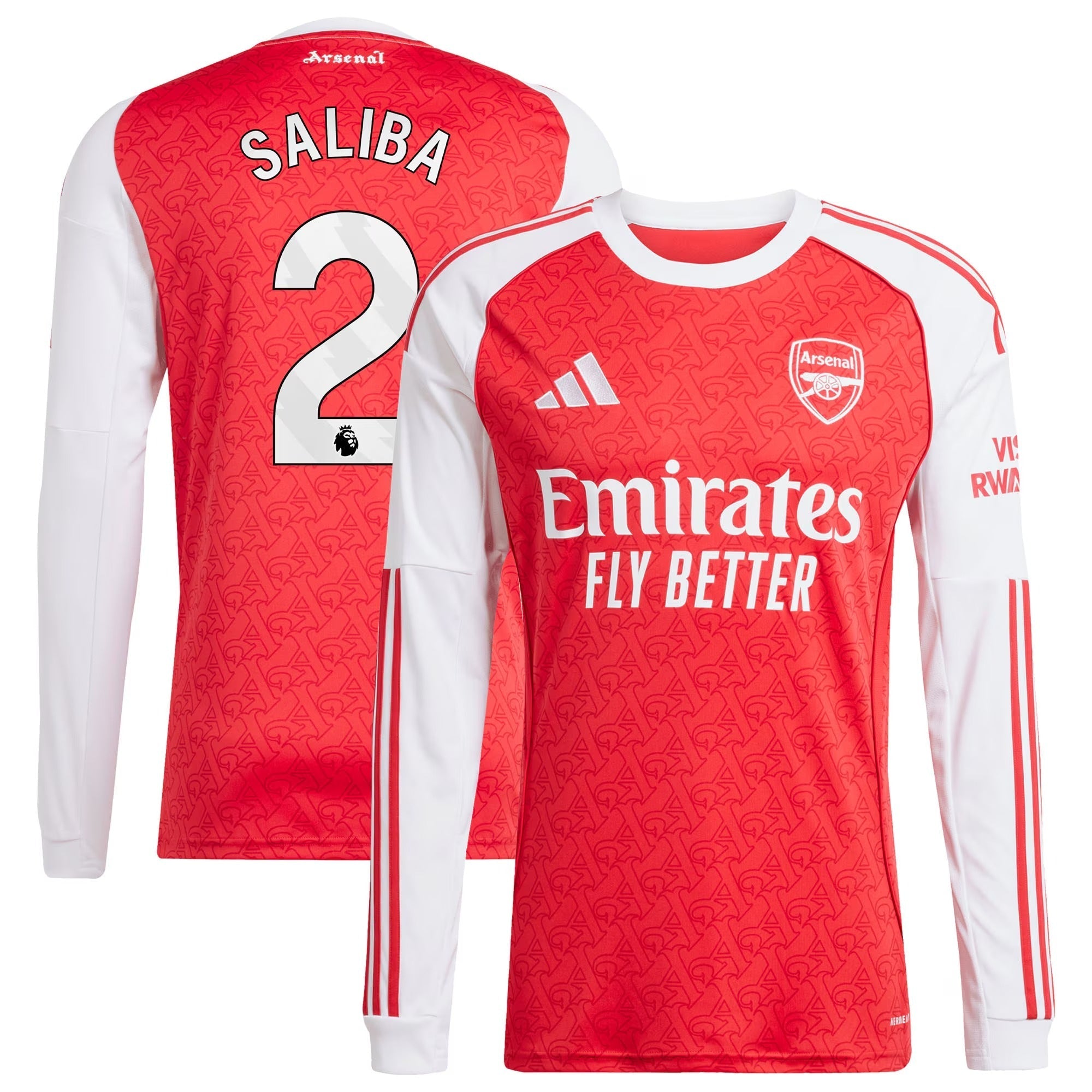 William Saliba Arsenal Selfika 2025/26 Home Long Sleeve Player Jersey - Red