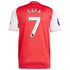 Back view of adidas Bukayo Saka Arsenal 2025 Home Jersey in red with white sleeves and number 7