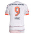 Back view of Harry Kane Bayern Munich away Adidas jersey 2026 in white with orange and gray details
