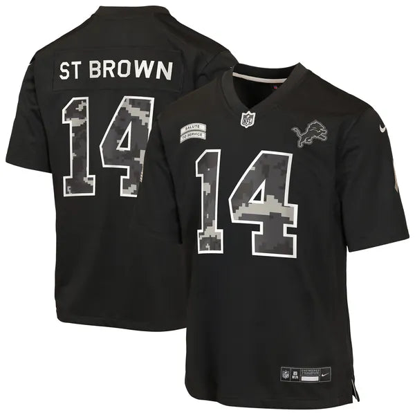 Amon-Ra St. Brown Detroit Lions Nike Youth 2026 Salute to Service Game Jersey - Black