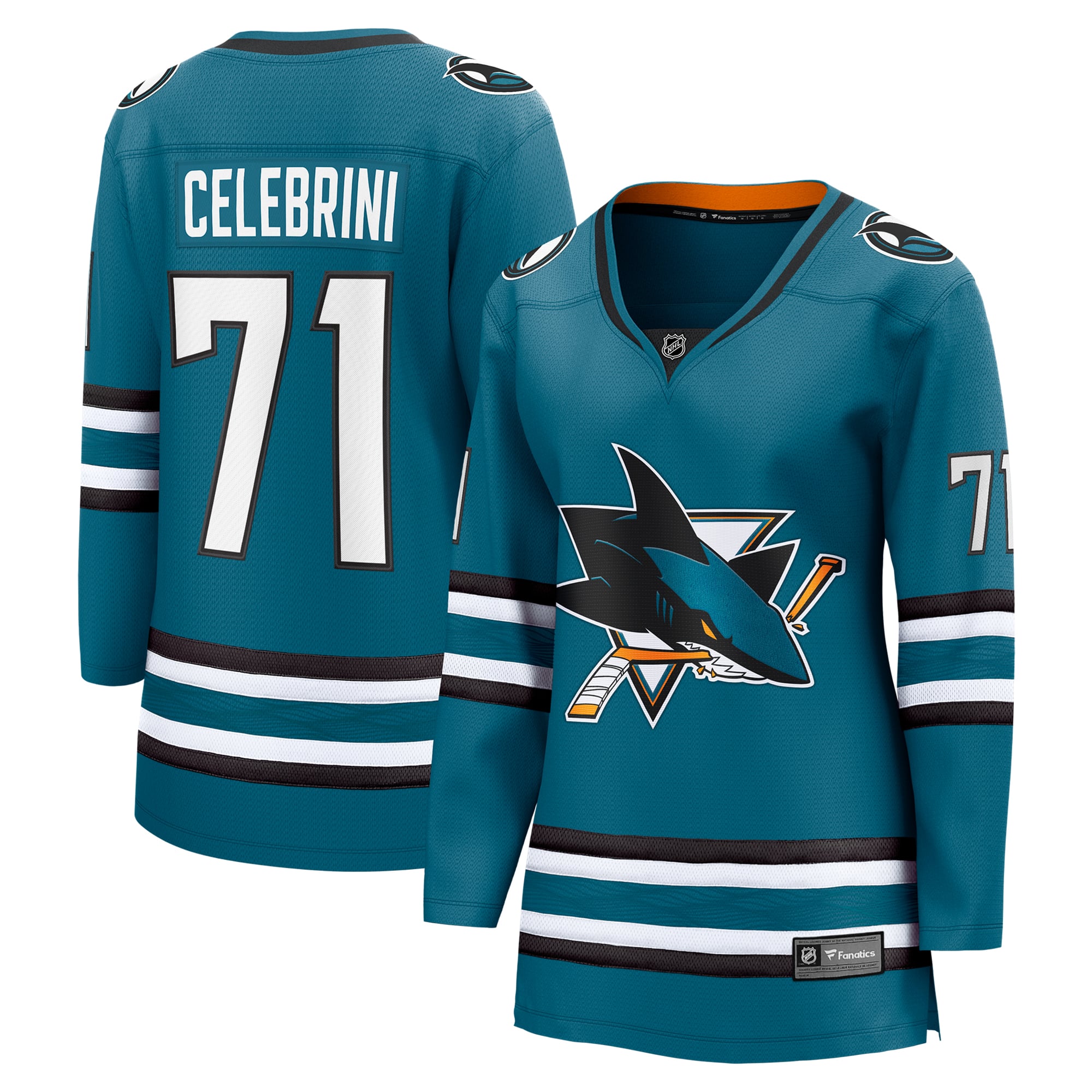 Selfika Women's Fanatics Macklin Celebrini Teal Sharks Jersey