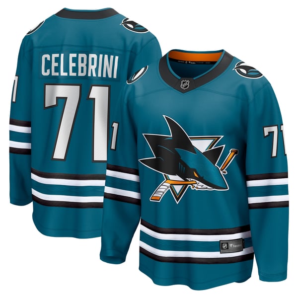 Selfika Macklin Celebrini Sharks Fanatics Jersey Teal