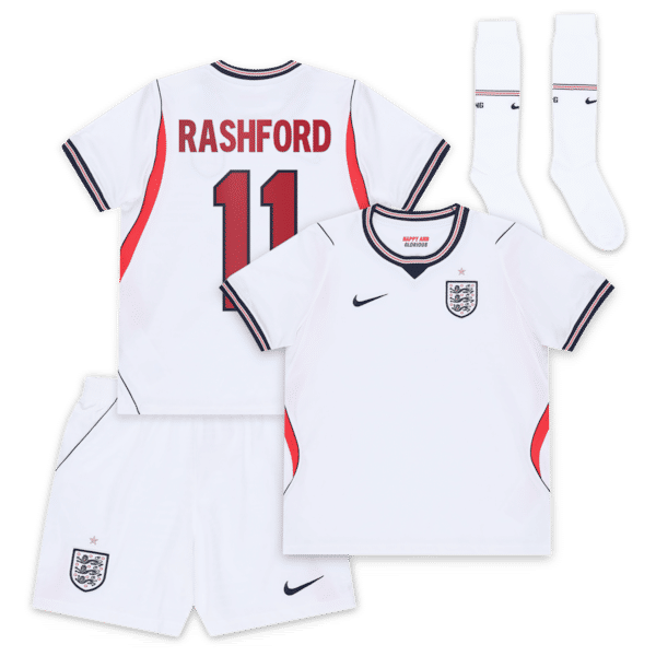 England Nike Home Stadium Mini Kit 2026 - Little Kids with Rashford 11 printing - Jersey Teams World