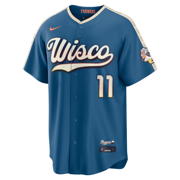 Nike Jackson Chourio Milwaukee Brewers 2026 City Connect Stadium Jersey Mineral Blue
